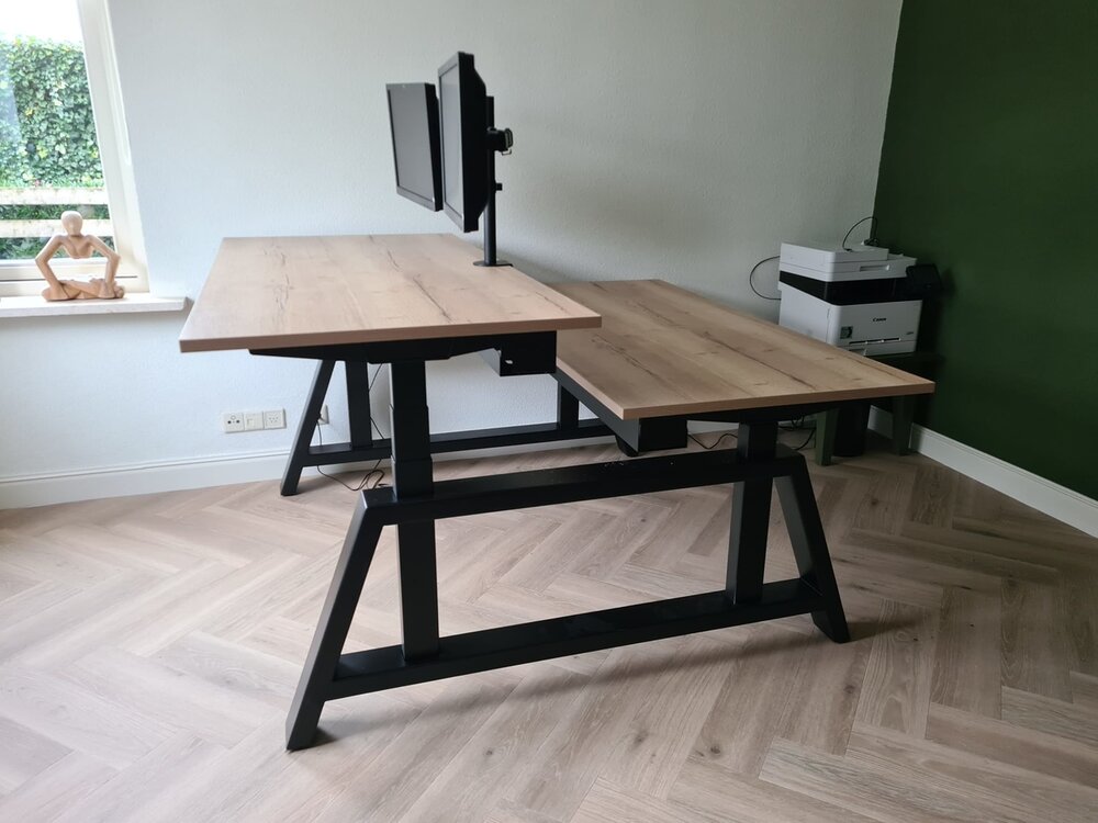 Double Electric Sit-Stand Desk - OakDesk - Nature desk with oak feet - Worktrainer.com
